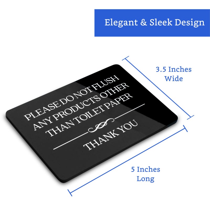 GLOBE ROCKET Do Not Flush Toilet Sign 2-Pack (Black Acrylic 5 x 3.5 in) - Do Not Flush Anything Except Toilet Paper Sign - Bathroom Signs for Business - Airbnb Signs - Image 2